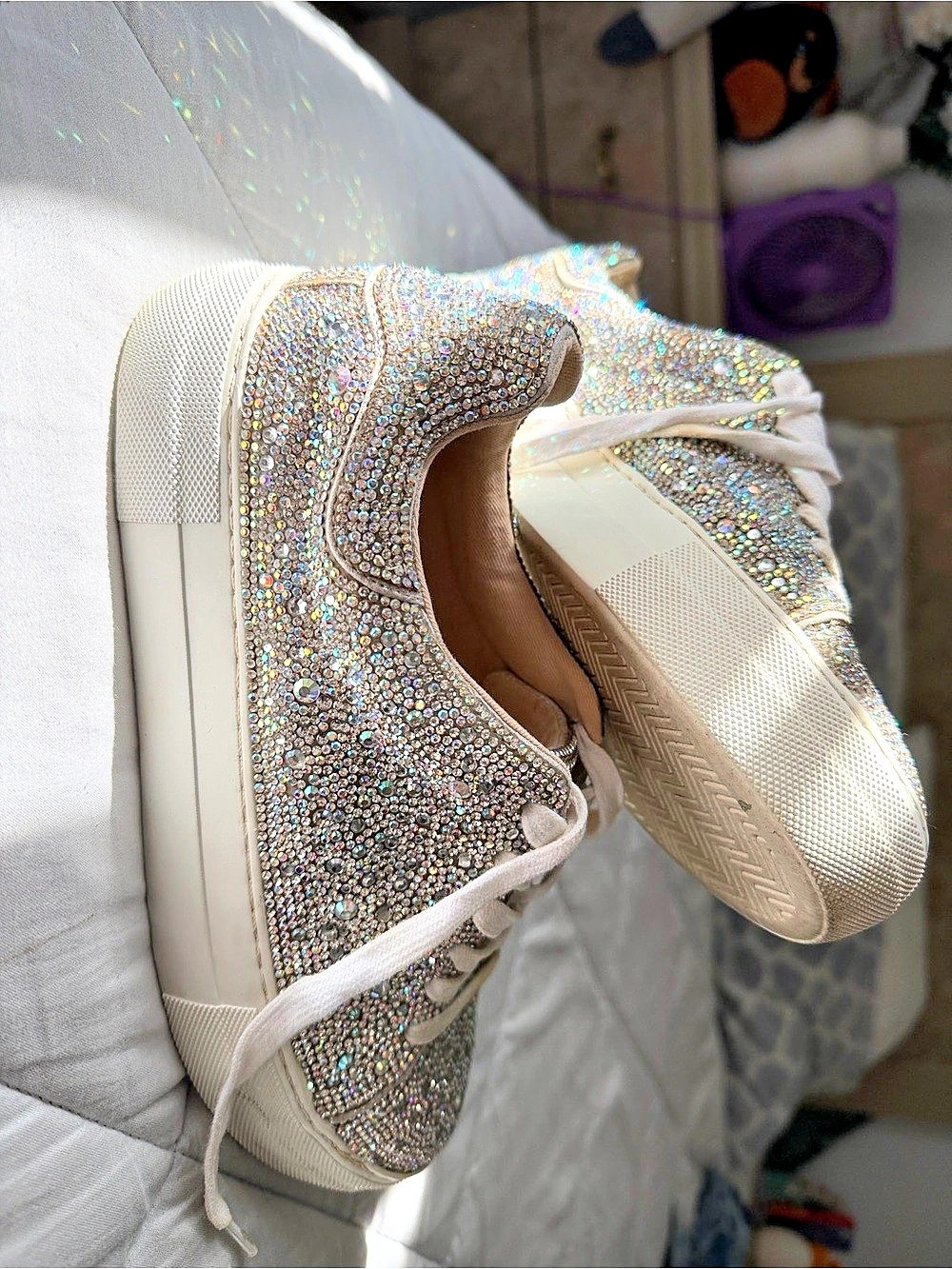 Betsey Johnson Sidny Rhinestone Platform Sneaker Silver